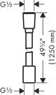 Technische Zeichnung eines Duschschlauchs mit konischer und zylindrischer Mutter, dargestellt in Maßstab, mit Anschlussdetails für AXOR Produkte.